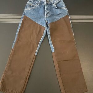 Kids Two-Tone Denim and Brown Jeans